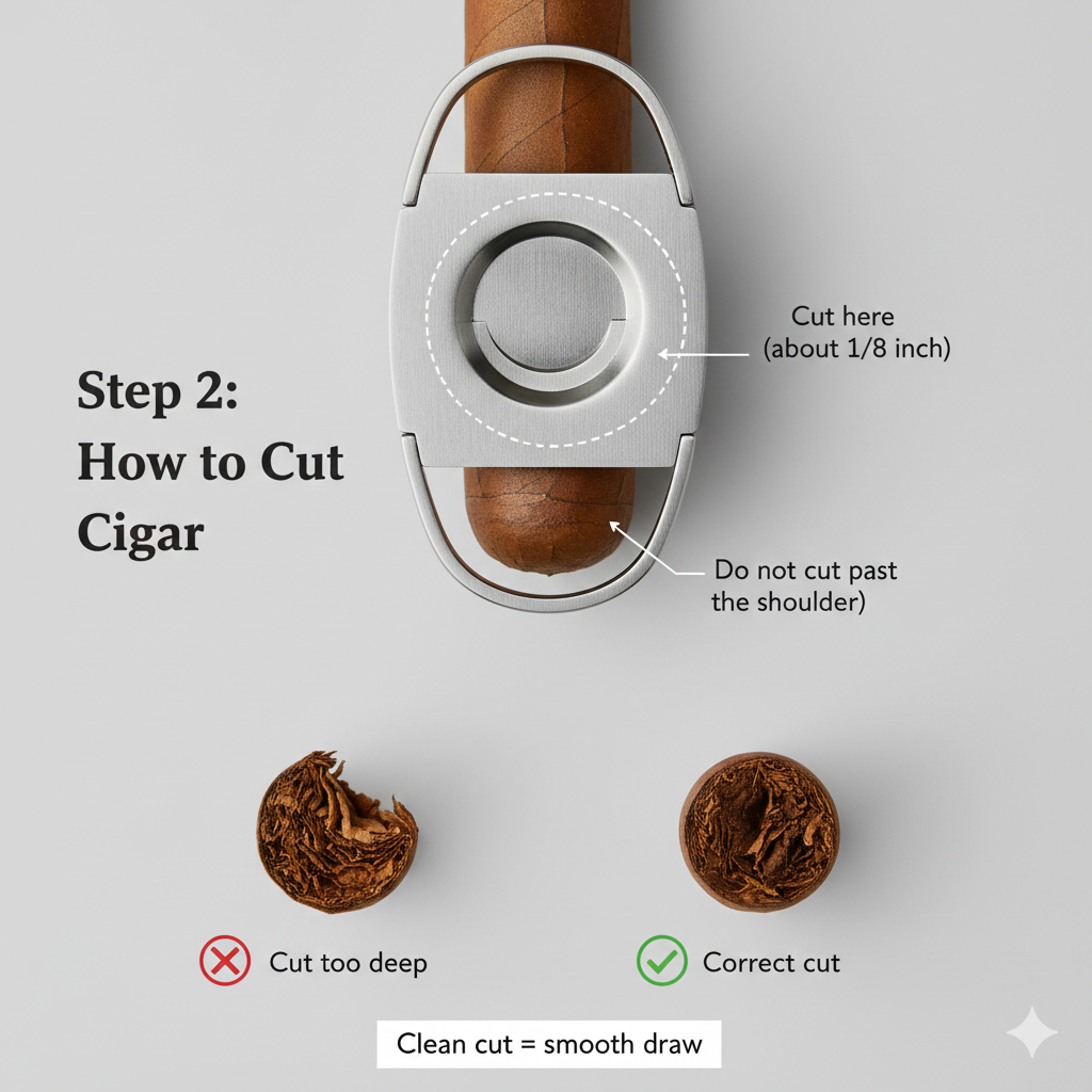 cutting a cigar properly with guillotine cutter before smoking