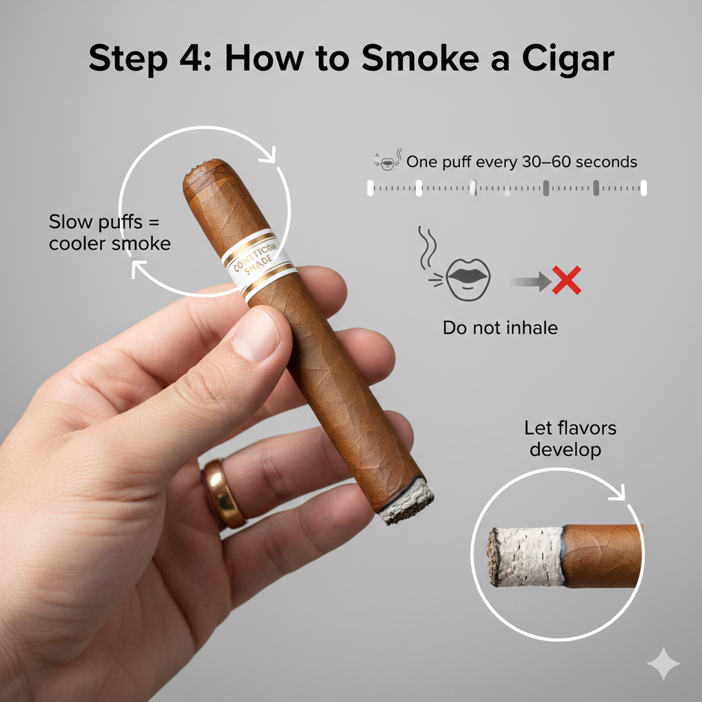 proper cigar smoking pace and technique with slow puffing method